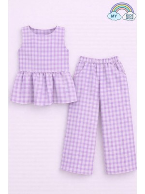 My Kids Wear Kız Çocuk Pötikareli Peplum Bluz ve Pantolon Takımı 12694