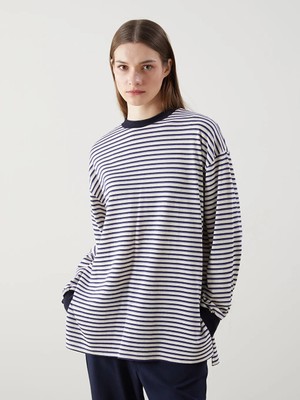 Lc Waikiki Lacivert Bisiklet Yaka Çizgili Oversize Kadın Tunik