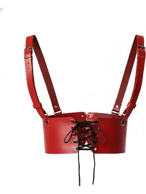 Pileli Store Kırmızı Kadın Kemer Omuz Detaylı Geniş Korse Kemer - APFT1429