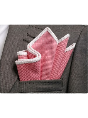 Exve Exclusive Kırmızı Beyaz Pötikare Kenarı El Işi Örgülü Cep Aksesuarı Yaka Mendili