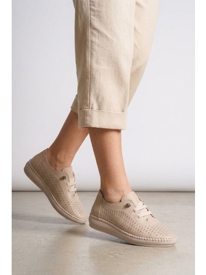 Ayakkabı Fuarı Elit 26YSLNVT04C Kadın Hakiki Deri Espadril Bej