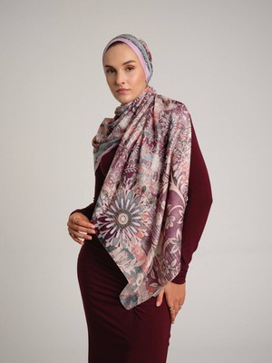 AYSHARA Nakkaşın Mührü Etnik Desenli Tek Taraflı Şal -  Lila Mürdüm