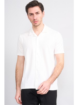 Mentality 4577 Erkek Apaş Yaka Kısa Kol Regular Örme Gömlek Beyaz