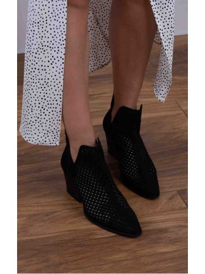 Frosty Shoes Süet Siyah Lazer Kesim