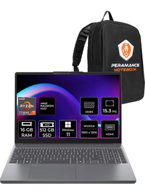 Lenovo Ideapad Slim 3 Amd Ryzen 7 7735HS 16GB 512GB SSD 15.3" Fhd+ W11P Taşınabilir Bilgisayar & Per4 Çanta 83K70098TRP329
