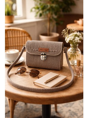 Mtg Jüt Tasarım Nergis Model Omuz Çantası Şık Kullanım Kordon Halattan El Emeği