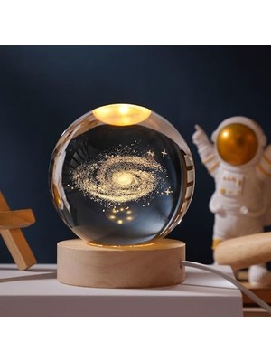 Ahşap Standlı Cam Küre Işıklı Göz Yormayan Ay Motifli Masaüstü Aydınlatma Gece Lambası Dekoratif Çocuk Odası Salon Yatak Odası Lamba 6cm x 6cm (Milky Way)          [enerji Sınıfı A+]