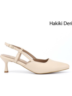 Gönderi(r) Kadın Bej  Ince Topuklu Arkası Açık Hakiki Deri Ayakkabı
