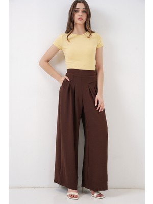 Bigdart Kadın Geniş Paça Pileli Pantolon 6718 - Kahverengi