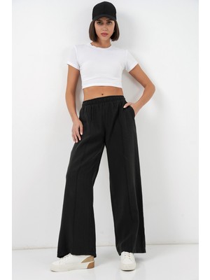 Bigdart Kadın Beli Lastikli Bol Paça Pantolon 30087 - Siyah
