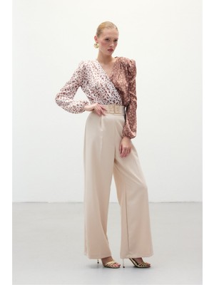 Sateen Y26 1254-5510 Toka Detaylı Bol Paça Pantolon Taş