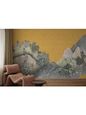 Arkhearts Hikari – Altın Zemin Japon Manzara Desenli Kendinden Yapışkanlı Duvar Kağıdı