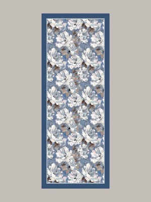 AYSHARA Mahperi  Çiçek Desenli Tek Taraflı Şal -  Indigo Mavi