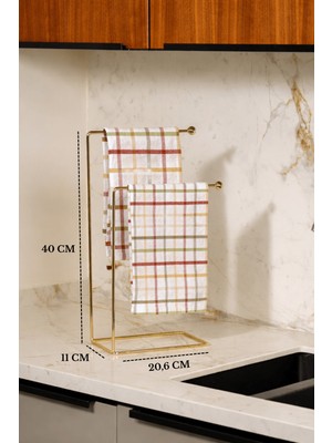 Edora Home Altın 2 Kollu Mutfak Tezgah Üstü Havluluk Standı, Montaj Gerektirmez Havlu Askılığı