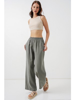 Bigdart Kadın Beli Lastikli Bol Paça Pantolon 30087 - Gri