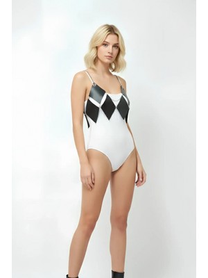 Pileli Store Siyah Kadın Kemer Deri Baklava Desenli Vücut Aksesuarı - APFT1332