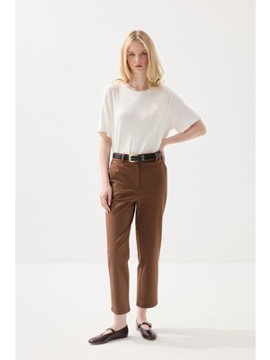 Gusto Kanvas Mom Pantolon - Kahverengi