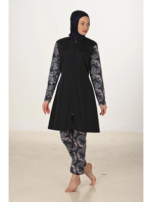 Fantasy Tam Kapalı Desenli Paraşüt Kumaş Tesettür Mayo 3432