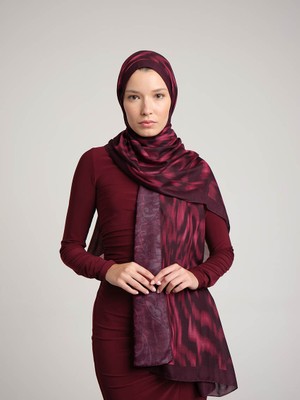 AYSHARA Yalaz Zebra Damask Desenli Çift Taraflı Şal - Bordo