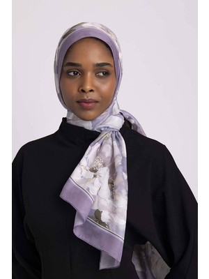 AYSHARA Mahperi  Çiçek Desenli Tek Taraflı Şal -  Lila Leylak