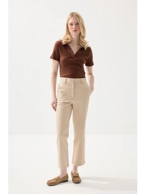 Gusto Kanvas Mom Pantolon - Bej