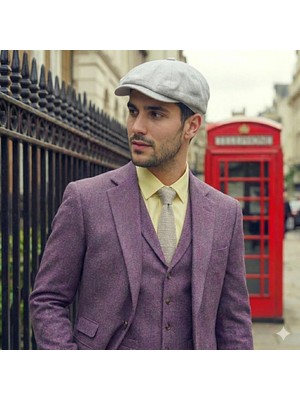 Belifanti Collection Erkek Gri Yazlık Keten Şapka Ingiliz Modern Peaky Blinders Stili