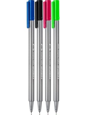Staedtler Triplus 0.3 mm Fineliner 4'lü Blister Set (334-3 Mavi, 334-2 Kırmızı, 334-9 Siyah, 334-501 Neon Yeşil)