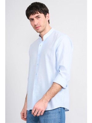 Mentality 2140 Erkek Uzun Kol Hakim Yaka Pamuk Flam Regular Gömlek 1-3 Bebe Mavi