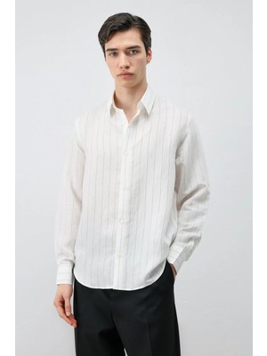 Antioch Ekru Modal Karışımlı Çizgili Erkek Gömlek