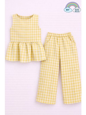 My Kids Wear Kız Çocuk Pötikareli Peplum Bluz ve Pantolon Takımı 12690