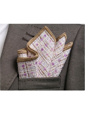 Exve Exclusive Lila Mor Bej Geçişli Kenarı El Işi Örgülü Cep Aksesuarı Yaka Mendili