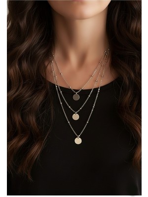 Gistoria Gümüş Renk Top Zincirli Pullu Katlı Kolye