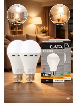 CT-4229 9W Şarjlı LED Ampul (Beyaz) 2 Adet Cata Ampul