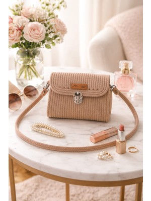 Mtg Jüt Tasarım Nergis Model Omuz Çantası Şık Kullanım Kordon Halattan El Emeği