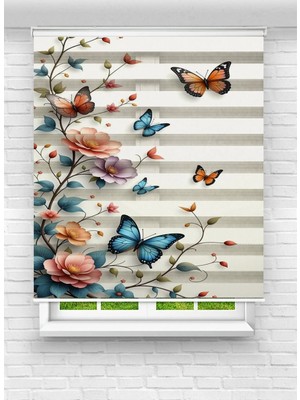 Enzo Home Baskılı Zebra Stor Perde – Kelebek ve Çiçek Desenli Şık Dekoratif Perde