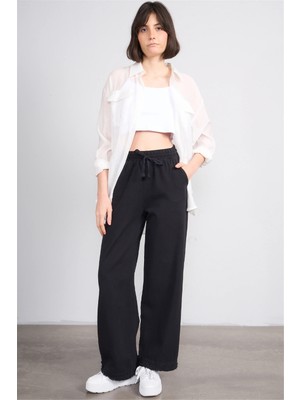 Volumex Y26 Z-233 Siyah Kadın Bol Gabardin Pantolon