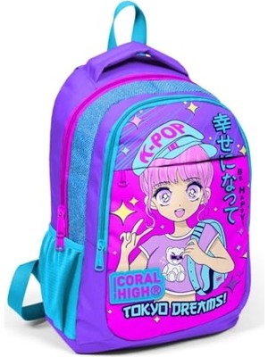 Mor Pembe Mavi K-Pop Ilkokul ve Ortaokul Sırt Çantası Üç Bölmeli Kız Çocuk