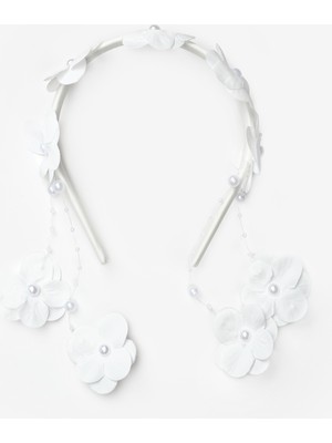 Le Mabelle Beyaz Sallantılı Orkide Detaylı Kız Çocuk Taç