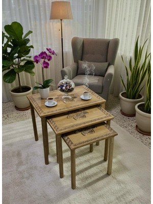 Baysal Ahşap 3'lü Kayın Lotus Zigon Sehpa - Ceviz -