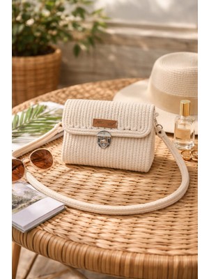 Mtg Jüt Tasarım Nergis Model Omuz Çantası Şık Kullanım Kordon Halattan El Emeği