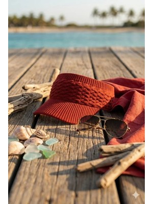 Belifanti Collection Premium Kırmızı Örme Triko Vizör Şapka Esnek Yapı Nefes Alabilir Spor Tenis Güneşlik