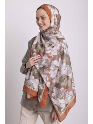 AYSHARA Mahperi  Çiçek Desenli Tek Taraflı Şal -  Bakır Taba