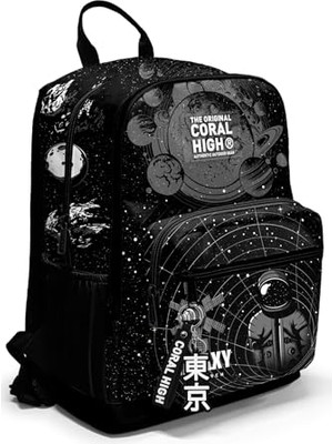 Dört Bölmeli Siyah Galaxy Ortaokul Çantası - Erkek Çocuk