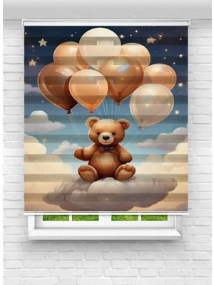 Enzo Home Baskılı Zebra Stor Perde – Uçan Balonlu Ayıcık Desenli Çocuk Odası Perdesi
