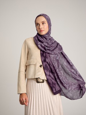 AYSHARA Yalaz Zebra Damask Desenli Çift Taraflı Şal - Mürdüm