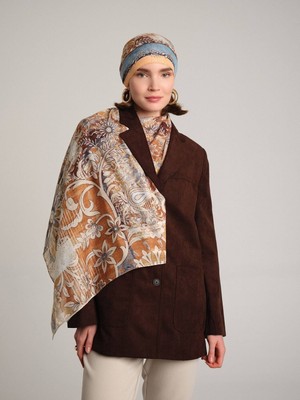 AYSHARA Nakkaşın Mührü Etnik Desenli Tek Taraflı Şal -  Taba Bakır