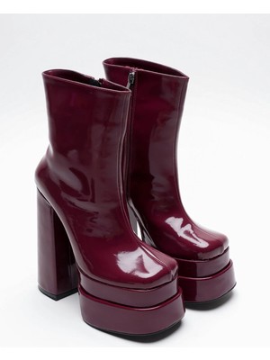 Ayakkabı Ateşi Bordo Rugan Çift Platform Özel Tasarım Kadın Ayakkabı Vega