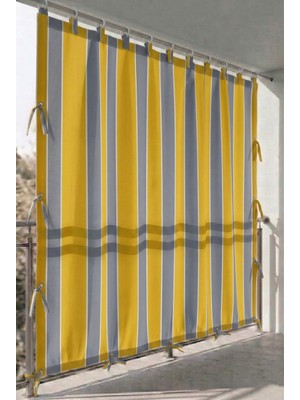 Ceylan Home Üstten Halkalı, 3 Tarafı Kuş Gözlü Bahçe Brandası | Balkon & Teras Perdesi | Sarı - Gri