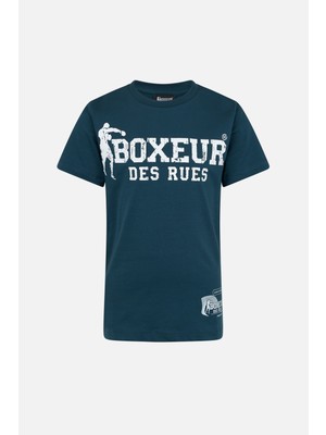 Boxeur Des Rues Youth Logo Stretch T-Shirt, Kid Boy Petrol Green