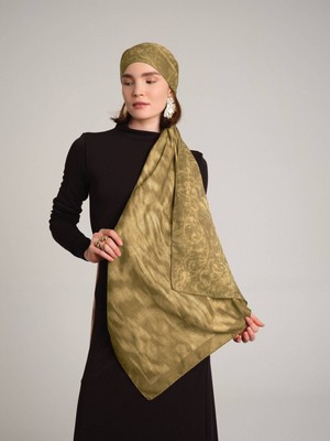 AYSHARA Yalaz Zebra Damask Desenli Çift Taraflı Şal - Zeytinyağ Yeşil